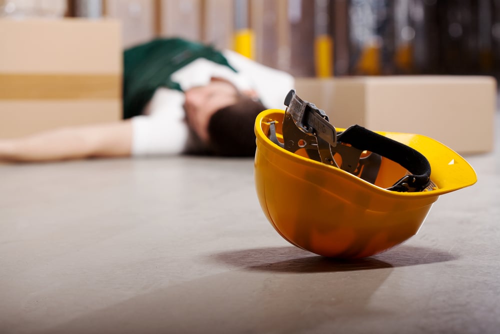 Dangerous accident in warehouse during work - wounded worker Dangerous accident in warehouse during work - wounded worker